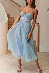 Lucienne | Women's Corset Tulle Party Midi Dress — view 6