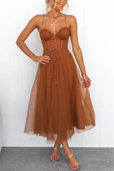 Lucienne | Women's Corset Tulle Party Midi Dress — view 7
