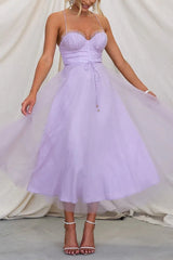 Lucienne | Women's Corset Tulle Party Midi Dress — view 9