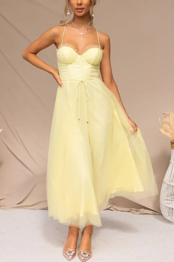 Lucienne | Women's Corset Tulle Party Midi Dress — view 1