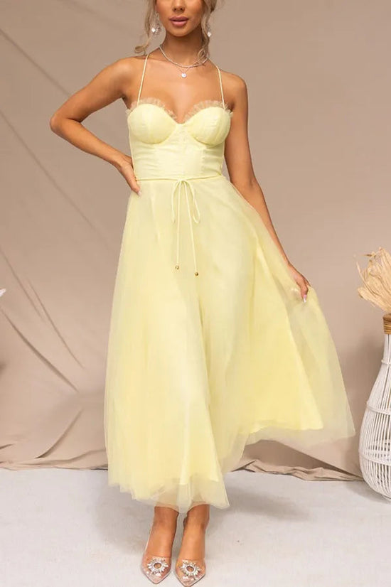 Lucienne | Women's Corset Tulle Party Midi Dress — view 1