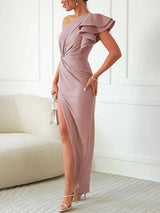 Women's Christmas Party One-Shoulder Ruffle Maxi Dress — view 10