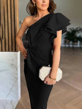 Women's Christmas Party One-Shoulder Ruffle Maxi Dress — view 16