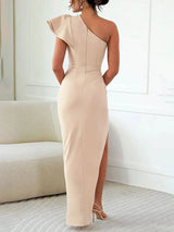 Women's Christmas Party One-Shoulder Ruffle Maxi Dress — view 8