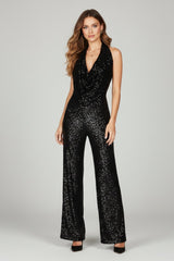Sidonie | Women's Sequin Halter Wide-Leg Jumpsuit – Christmas Party & Evening — view 5
