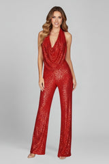 Sidonie | Women's Sequin Halter Wide-Leg Jumpsuit – Christmas Party & Evening — view 8