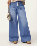 Women's High-Waisted Blue Denim Wide-Leg Button-Front Jeans — view 1