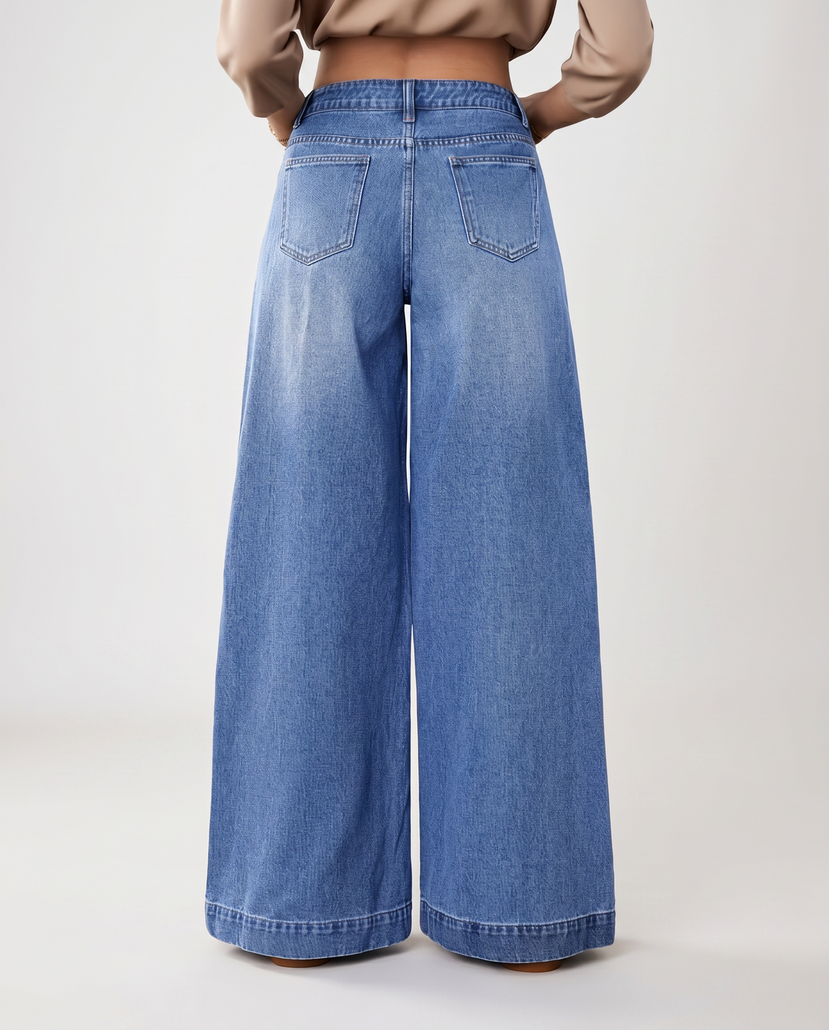 Women's High-Waisted Blue Denim Wide-Leg Button-Front Jeans — view 2