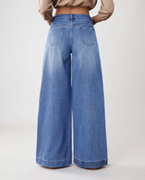 Women's High-Waisted Blue Denim Wide-Leg Button-Front Jeans — view 2