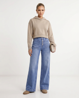 Women's High-Waisted Blue Denim Wide-Leg Button-Front Jeans — view 6