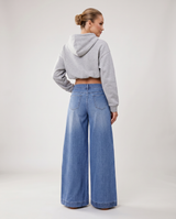 Women's High-Waisted Blue Denim Wide-Leg Button-Front Jeans — view 5