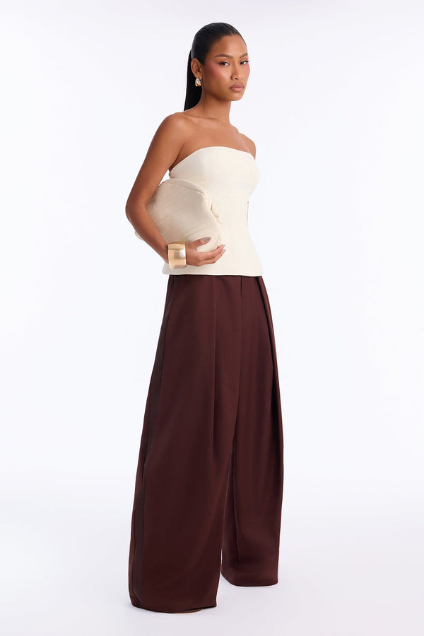 Women's Striped Pleated Pants — Wide Leg | Yvezi — 1