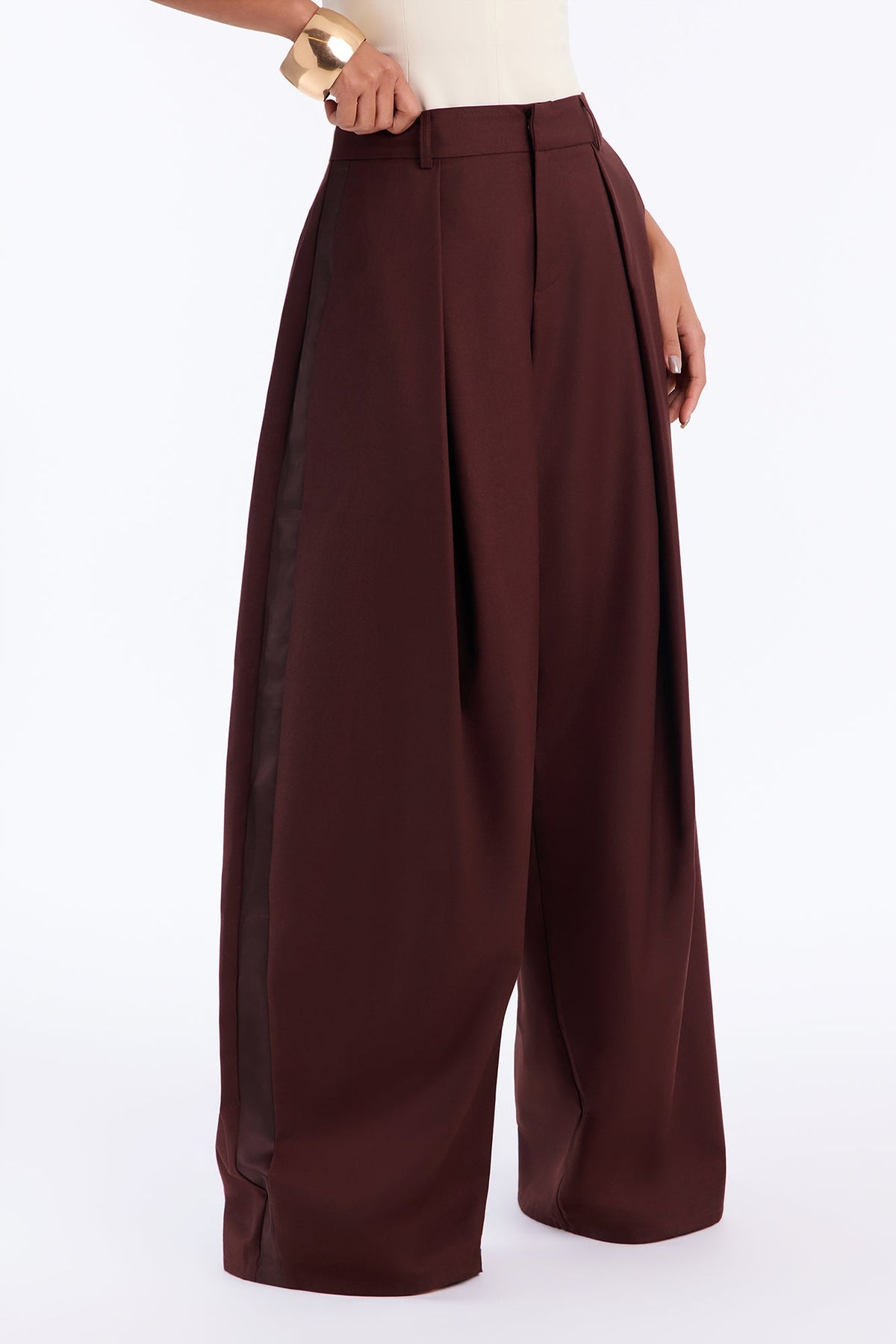 Women's Striped Pleated Pants — Wide Leg | Yvezi — 2