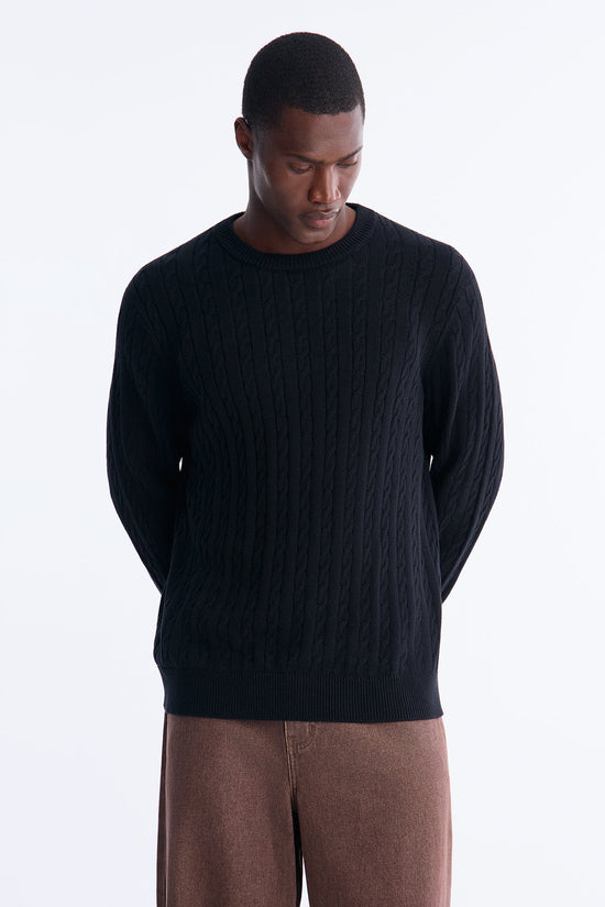 Men's Cable Knit Cotton Sweater — Long Sleeve, Crew Neck | Yvezi — 1