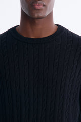 Men's Cable Knit Cotton Sweater — Long Sleeve, Crew Neck | Yvezi — 3