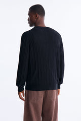 Men's Cable Knit Cotton Sweater — Long Sleeve, Crew Neck | Yvezi — 4