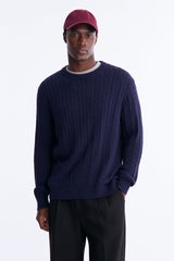 Men's Cable Knit Cotton Sweater — Long Sleeve, Crew Neck | Yvezi — 5