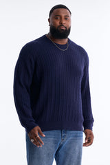 Men's Cable Knit Cotton Sweater — Long Sleeve, Crew Neck | Yvezi — 9