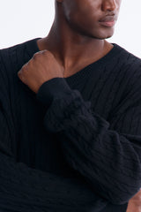 Men's Cable Knit Cotton Sweater — Long Sleeve, V Neck | Yvezi — 3