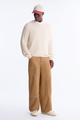 Men's Cable Knit Cotton Sweater — Long Sleeve, V Neck | Yvezi — 6