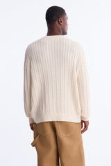 Men's Cable Knit Cotton Sweater — Long Sleeve, V Neck | Yvezi — 8