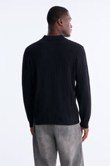 Men's Cable Knit Viscose Polo Shirt — Button Down, Long Sleeve | Yvezi — 4