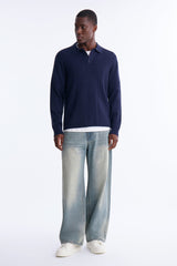 Men's Cable Knit Viscose Polo Shirt — Button Down, Long Sleeve | Yvezi — 6