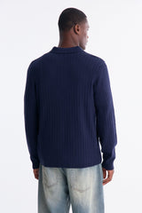 Men's Cable Knit Viscose Polo Shirt — Button Down, Long Sleeve | Yvezi — 8