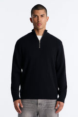 Men's Cable Knit Quarter-Zip Viscose Sweater — Long Sleeve, Mock Neck | Yvezi — 1