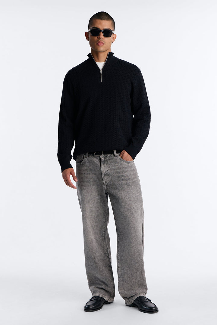 Men's Cable Knit Quarter-Zip Viscose Sweater — Long Sleeve, Mock Neck | Yvezi — 2