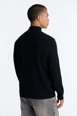 Men's Cable Knit Quarter-Zip Viscose Sweater — Long Sleeve, Mock Neck | Yvezi — 4