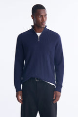Men's Cable Knit Quarter-Zip Viscose Sweater — Long Sleeve, Mock Neck | Yvezi — 9