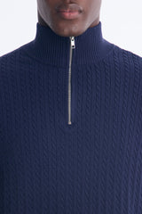 Men's Cable Knit Quarter-Zip Viscose Sweater — Long Sleeve, Mock Neck | Yvezi — 11