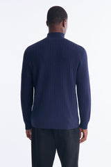 Men's Cable Knit Quarter-Zip Viscose Sweater — Long Sleeve, Mock Neck | Yvezi — 12