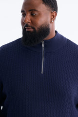 Men's Cable Knit Quarter-Zip Viscose Sweater — Long Sleeve, Mock Neck | Yvezi — 15