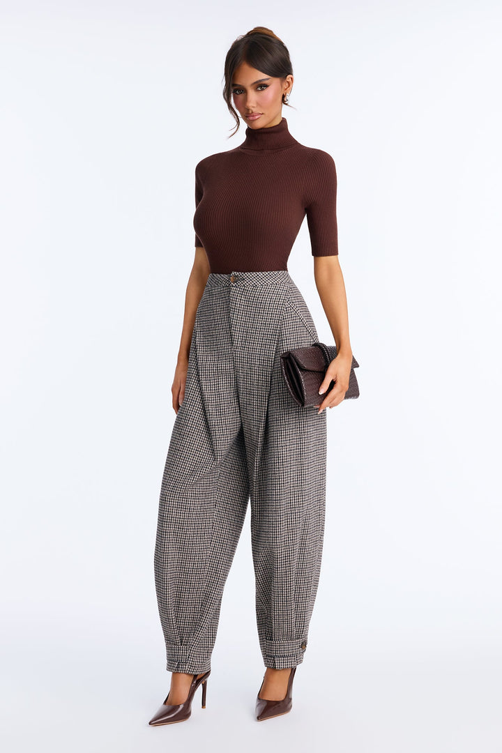 Women's Houndstooth High-Waisted Pants | Yvezi — 1
