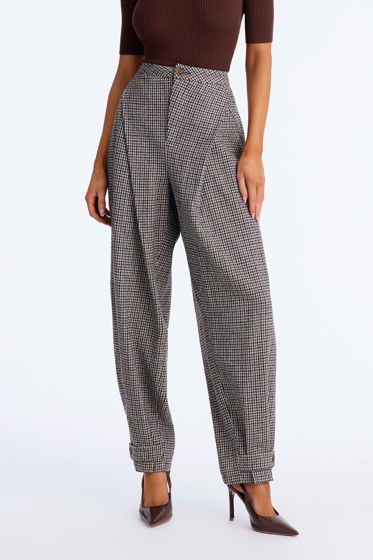 Women's Houndstooth High-Waisted Pants | Yvezi — 2