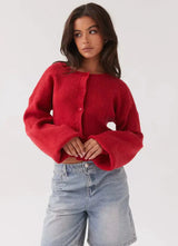 Women's Red Knit Cardigan Classic Fit | Autumn Style — view 3