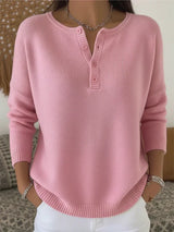Women's Ribbed Henley Button Drop-Shoulder Knitted Jumper — view 5