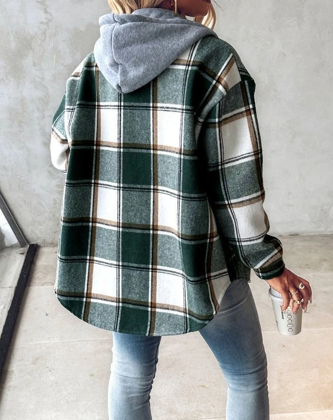 Romilly | Women's Hooded Check Relaxed-Fit Flannel Shacket — view 2