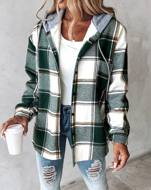 Romilly | Women's Hooded Check Relaxed-Fit Flannel Shacket — view 1