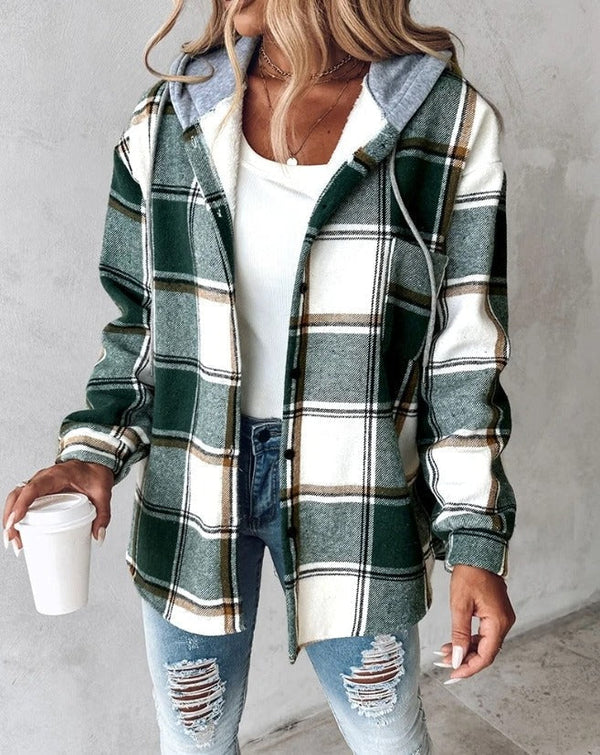 Romilly | Women's Hooded Check Relaxed-Fit Flannel Shacket — view 1