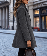 Sabine | Open Front Wool Coat with Herringbone Texture — view 2