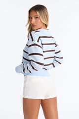 Women's Striped Knit Polo Sweater — Long Sleeve | Yvezi — 4