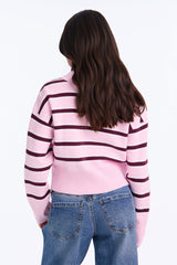 Women's Striped Knit Polo Sweater — Long Sleeve | Yvezi — 8