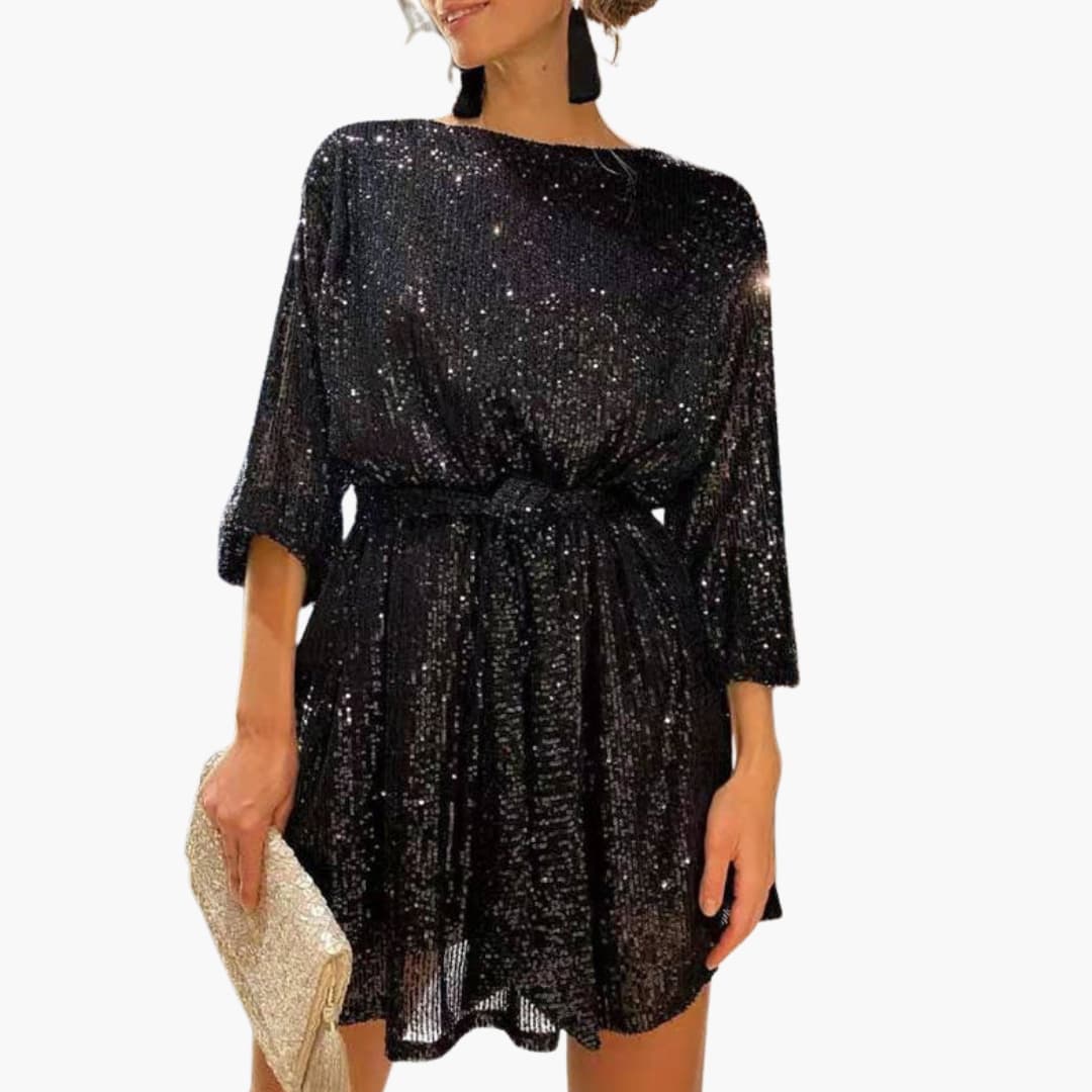 Juliette | Women's Rhinestone Belted Christmas Party Cocktail Dress — view 2