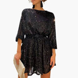 Juliette | Women's Rhinestone Belted Christmas Party Cocktail Dress — view 2