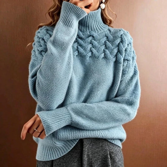 Women's Cable-Yoke Turtleneck Oversized Knit Jumper — view 1