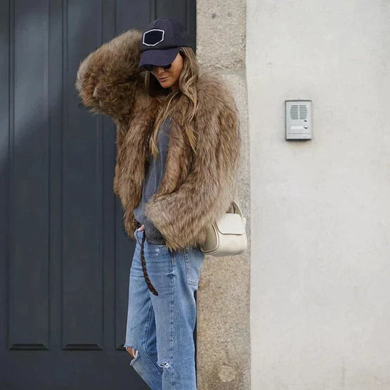 Marigold | Women's Oversized Plush Faux Fur Coat — view 1