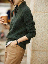 Annika | Openwork Cable Knit Turtleneck Jumper — view 2